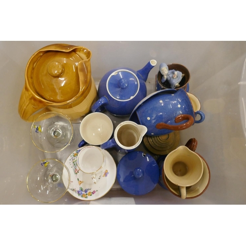 1069 - A box of mixed china and glass, including Dartmouth Pottery Polka Dot, T.G. Green jug, Babycham glas... 