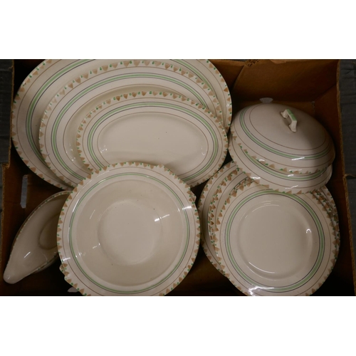 1070 - A Myott & Sons dinner set, Art Deco style, eight small plates, five medium plates, five large plates... 