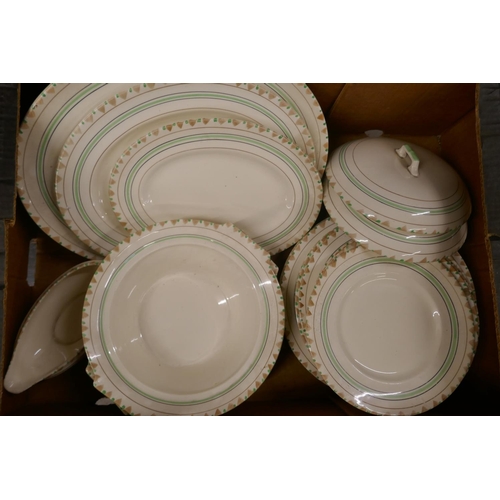 1070 - A Myott & Sons dinner set, Art Deco style, eight small plates, five medium plates, five large plates... 