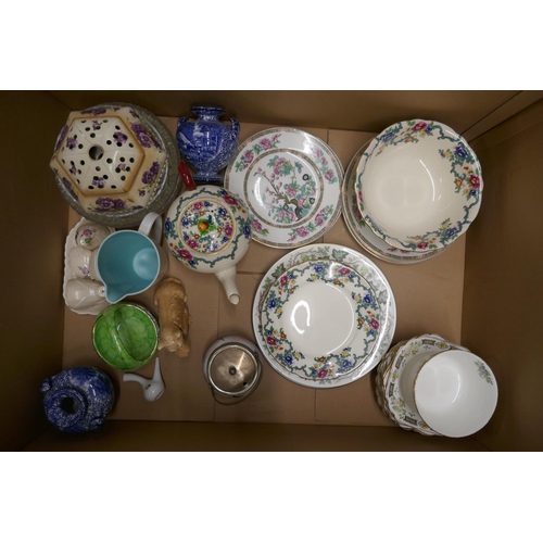 1076 - A large collection of china and glass, including a Royal Doulton figure, Elaine, a Minton teapot, Lo... 