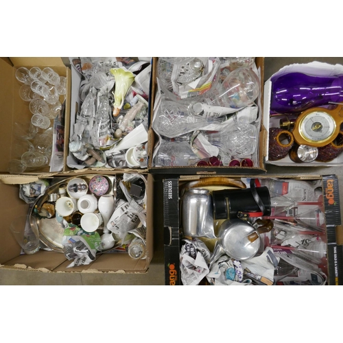 1078 - Seven boxes of assorted items, Picquot Ware, Nao figure, a/f, glassware, kitchen scales, plated ware... 