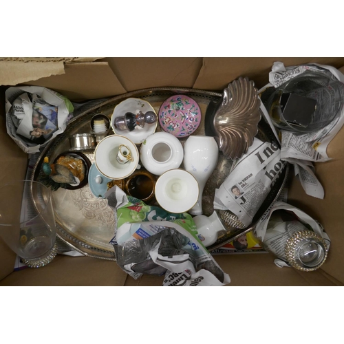 1078 - Seven boxes of assorted items, Picquot Ware, Nao figure, a/f, glassware, kitchen scales, plated ware... 