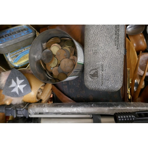 1083 - Coins, handbags, a microscope, a tripod, tins, Rolls Razor, etc. **PLEASE NOTE THIS LOT IS NOT ELIGI... 