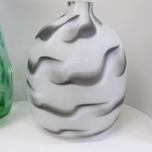 605 - Three Eastern European glass vases, one studio glass, Czech and Tarnowiac