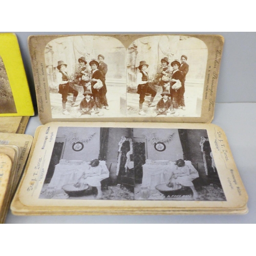 644B - 27 Stereoscopic view cards including Tasmania, Street Sweepers Berlin, Peasant Boys Rome, etc.