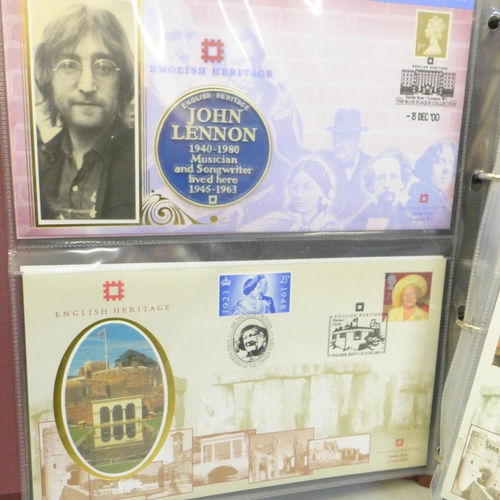 646 - An album of stamp First Day Covers including The Blue Plaque Collection, Lennon, Turner, Nightingale... 