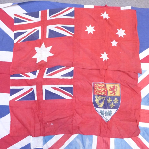 660 - Three Union Jacks and four other flags; Canadian Red Ensign, Australia Red Ensign, British Empire We... 