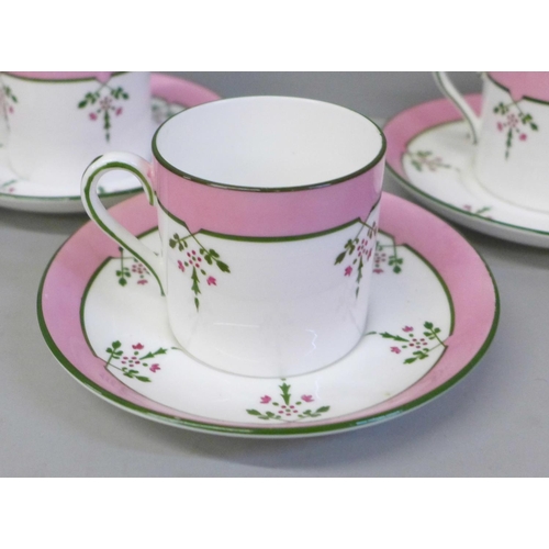 670 - A Hammersley Art Deco style coffee set; six cups, seven saucers, cream and sugar, one cup a/f