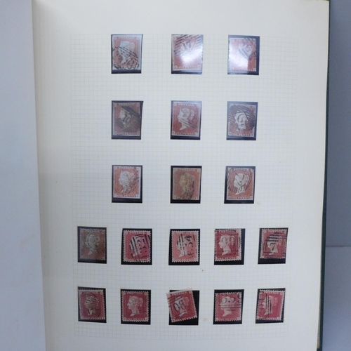 673 - Stamps; an album of Victorian penny reds and later stamps, mint and used, some catalogued with error... 