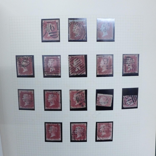 673 - Stamps; an album of Victorian penny reds and later stamps, mint and used, some catalogued with error... 