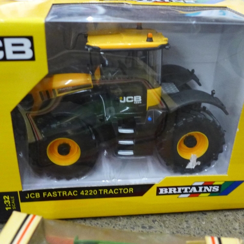 692 - Four model vehicles; three Britains JCB, a Fordson Power Major by Universal Hobbies and other model ... 