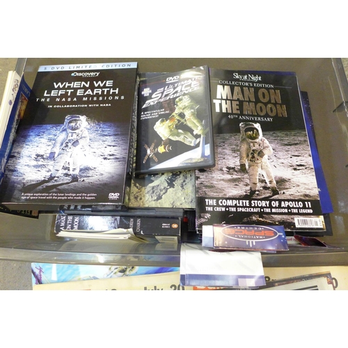 703 - Moon landing related items including two framed sets of pilot patches, holographic images, ephemera,... 