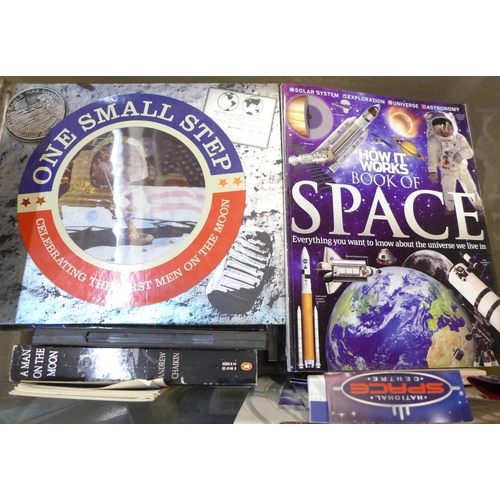 703 - Moon landing related items including two framed sets of pilot patches, holographic images, ephemera,... 