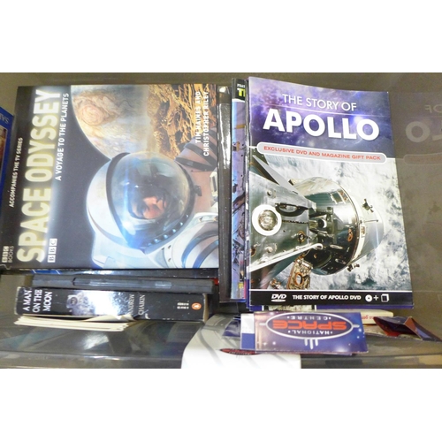 703 - Moon landing related items including two framed sets of pilot patches, holographic images, ephemera,... 