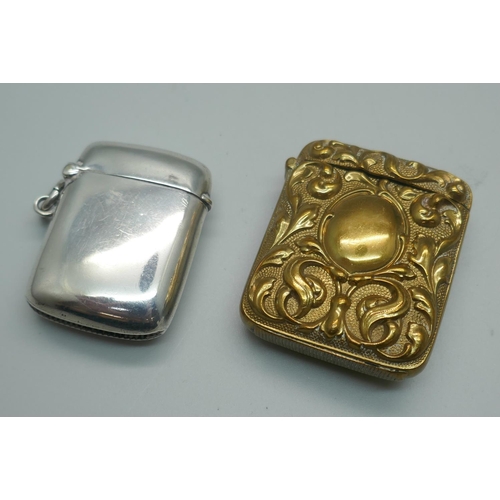 860 - A silver vesta case, Birmingham 1902, and one other vesta