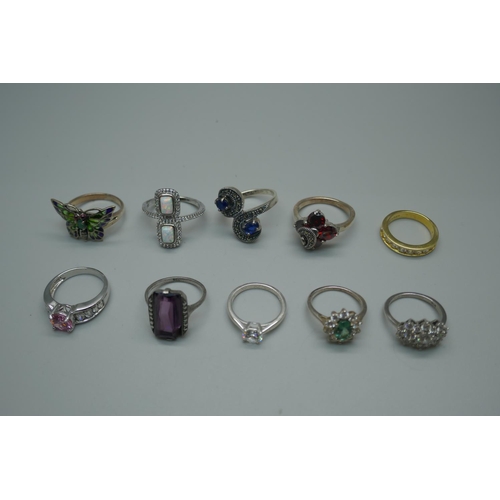 874 - Ten silver rings, boxed, (two a/f)