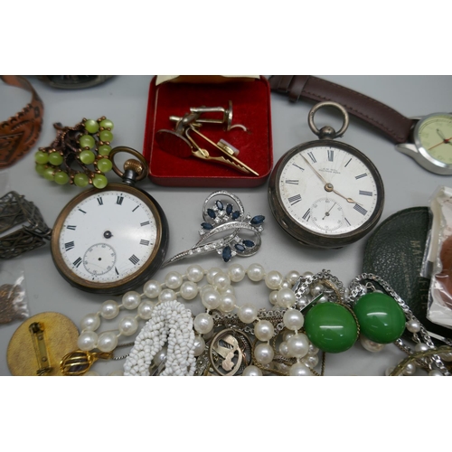 880 - A silver pocket watch, other watches, costume jewellery, etc.