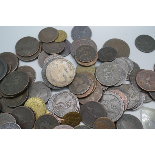 890 - A collection of mainly 19th Century coins and tokens including an 1850 a Bank of Upper Canada half-p... 