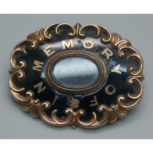 924 - Two Victorian memorial brooches, one lacking pin