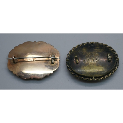 924 - Two Victorian memorial brooches, one lacking pin