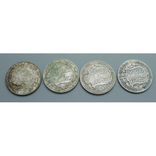 936 - Four half-crowns; 1909, 1914, 1915 and 1916