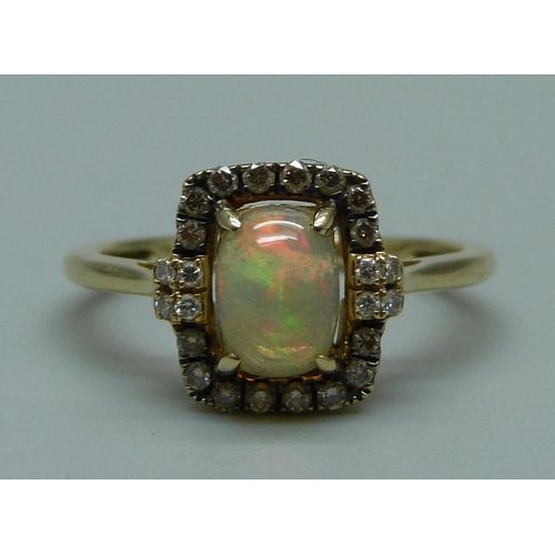 940 - A 14ct gold, opal and diamond ring, the shank marked Le Vian, 2.9g, M