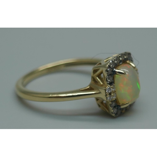 940 - A 14ct gold, opal and diamond ring, the shank marked Le Vian, 2.9g, M