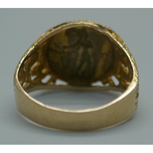 943 - A yellow metal ring, stamped 585, 3.8g, Q