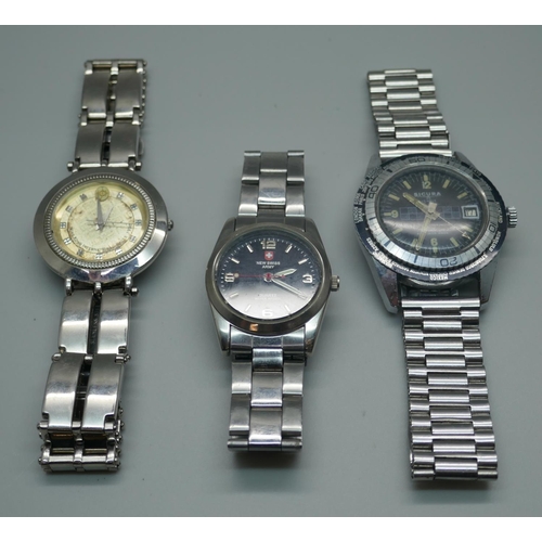 946 - A Sicura Super Waterproof 400 vacuum tested calendar wristwatch with world-time bezel, a Hong Kong J... 