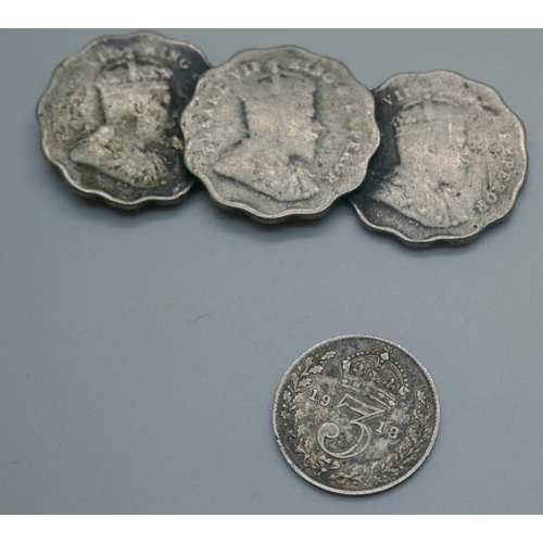 947 - Silver coins, silver coin jewellery and coin mounts, some a/f