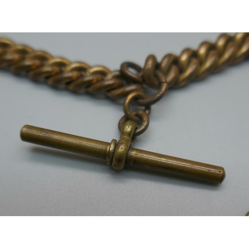 951 - A gold plated Albert chain and two plated guard chains