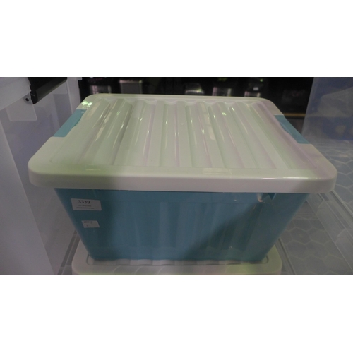 3339 - 3 small blue/grey storage containers with lids