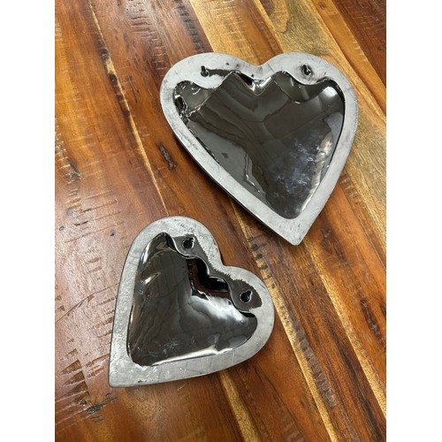 1376 - Two silver ceramic heart wall plaques