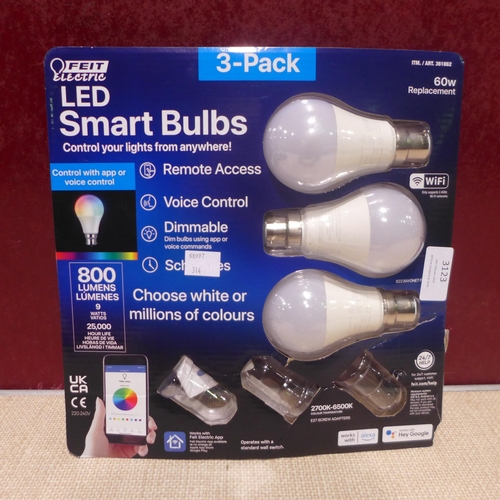 3123 - Feit Led Smart A60 Bulb  3 Pack Wi-Fi  (314-204) *This lot is subject to vat