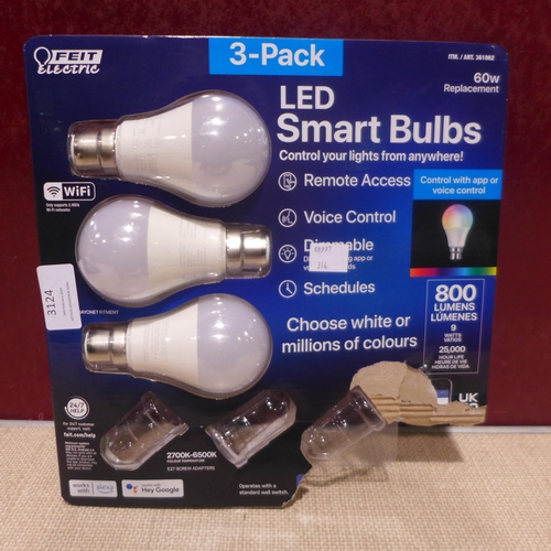 3124 - Feit Led Smart A60 Bulb  3 Pack Wi-Fi (314-205) *This lot is subject to vat