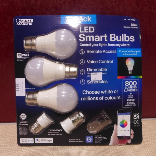 3126 - Feit Led Smart A60 Bulb  3 Pack Wi-Fi  (314-207) *This lot is subject to vat