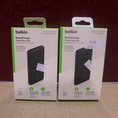 3133 - Two Belkin Powerbanks  (315-371) *This lot is subject to VAT