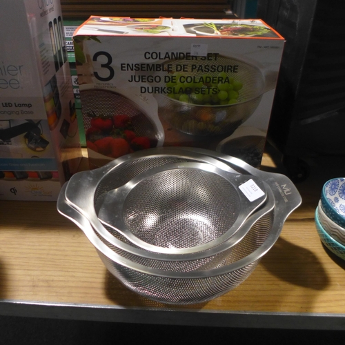 3218 - Miu Stainless Steel 3 Piece Colanders (314-192) *This lot is subject to vat