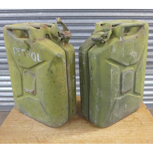 2329 - 2 Green metal Jerry cans