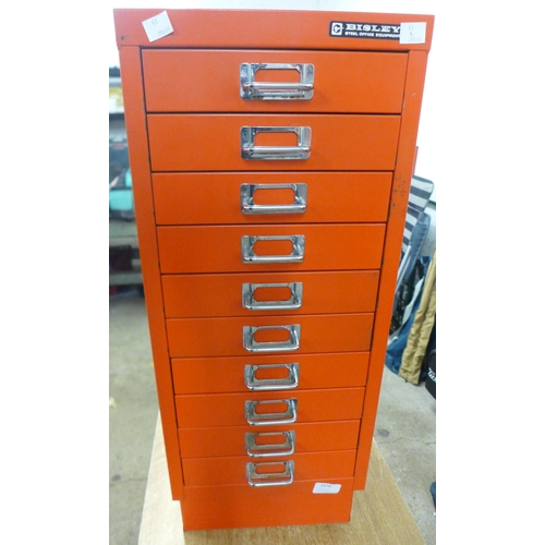 2370 - A Bisley 10-drawer red steel cabinet