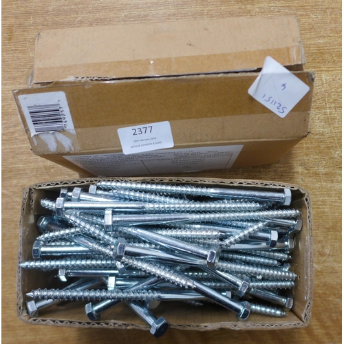 2377 - 2 Boxes of 100 8x140mm zinc plated hex head coach screws