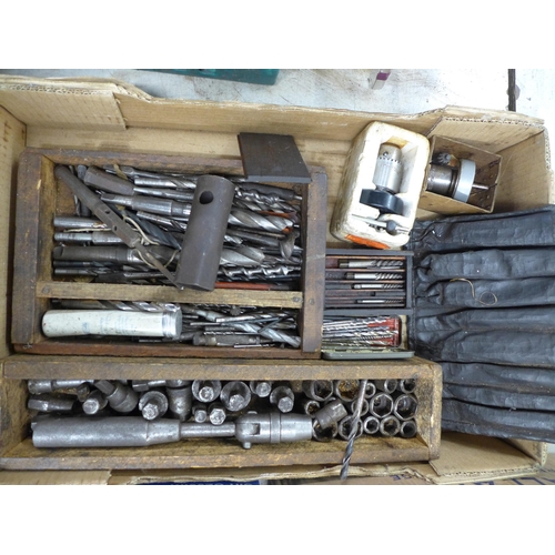 2018 - 3 Boxes of assorted hand tools including a large quantity of vintage masonry cold chisels, a Mason M... 