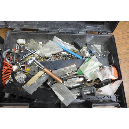 2023 - A Contico power tool case containing miscellaneous items and a tool organizer containing mixed consu... 