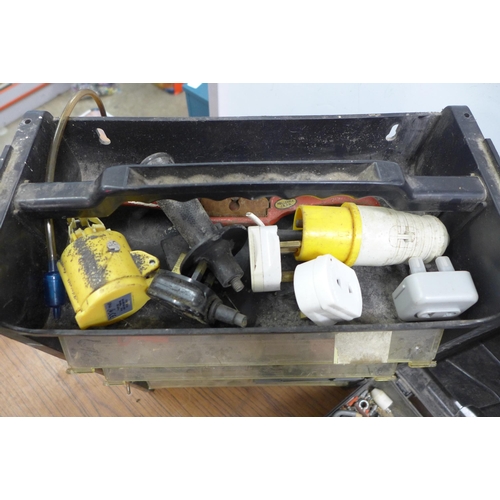 2023 - A Contico power tool case containing miscellaneous items and a tool organizer containing mixed consu... 