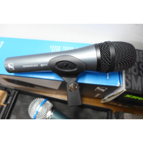 2114 - 3 Microphones; Stagg SBM60 corded, Shure SM58 and Sennheiser E845