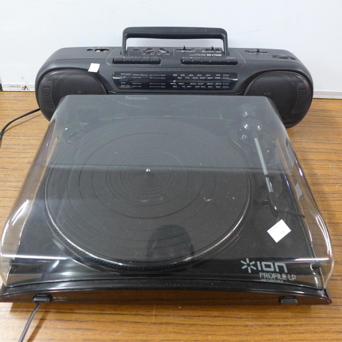 2124 - An I-on Profile LP turntable and a Panasonic RX-TT530 radio cassette recorder