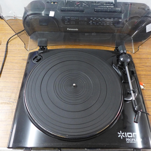 2124 - An I-on Profile LP turntable and a Panasonic RX-TT530 radio cassette recorder