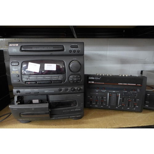 2155 - An Aiwa CD-N430K compact disc stereo system, a Sony MHC-710 mini hi-fi component system, a Datavideo... 