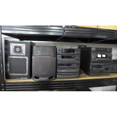 2155 - An Aiwa CD-N430K compact disc stereo system, a Sony MHC-710 mini hi-fi component system, a Datavideo... 