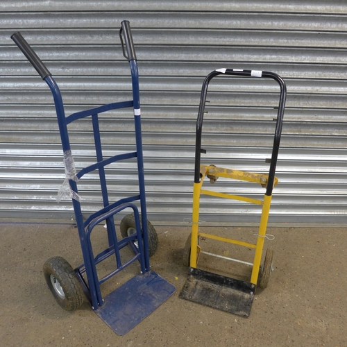 2185 - Two metal sack trollies - one multi-function and one extending bed